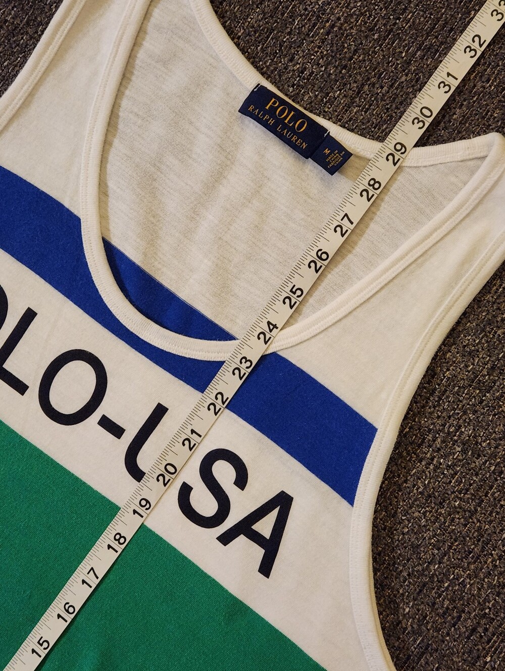 💪RARE Polo Ralph Lauren💪 - Blue/Green/Red/White Striped "Polo USA" CP-93 Tank - Picture 11 of 11